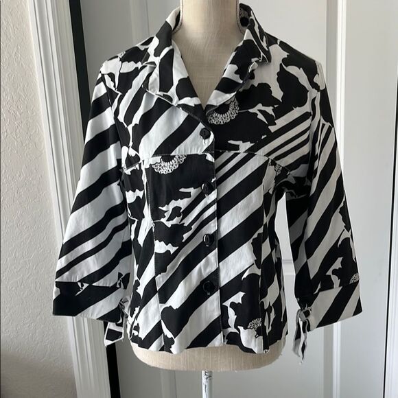 Lilly of California VTG Black and White Tie Sleeve Grommets Jacket  USA PXL - Picture 1 of 9